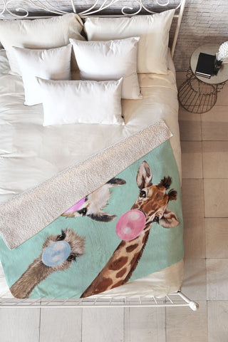 Big Nose Work Bubble Gum Gang in Green Fleece Throw Blanket