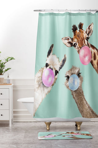 Big Nose Work Bubble Gum Gang in Green Shower Curtain And Mat