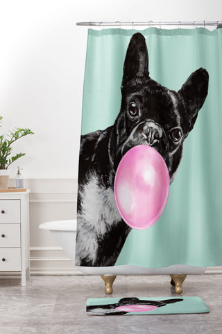 Big Nose Work Bubblegum French Bulldog Shower Curtain And Mat