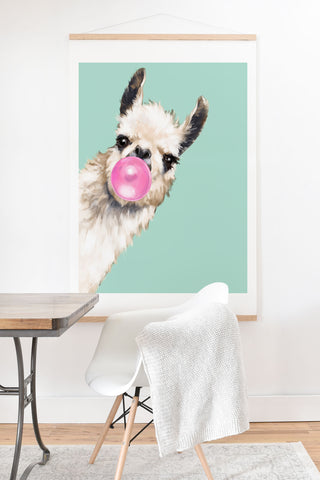 Big Nose Work Bubblegum Llama in Green Art Print And Hanger