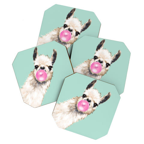 Big Nose Work Bubblegum Llama in Green Coaster Set
