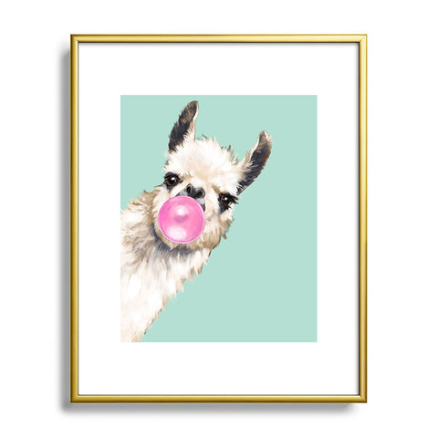 Big Nose Work Bubblegum Llama in Green Metal Framed Art Print