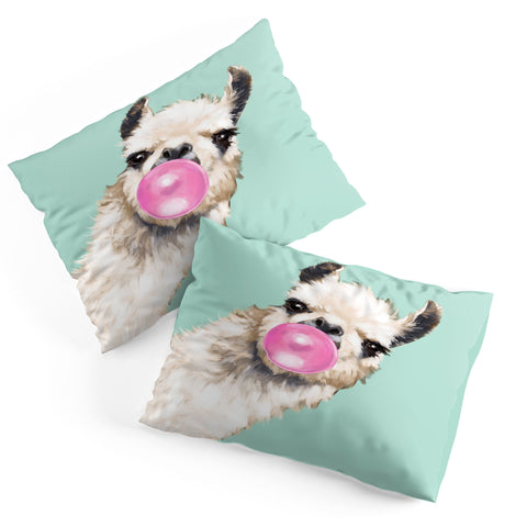 Big Nose Work Bubblegum Llama in Green Pillow Shams