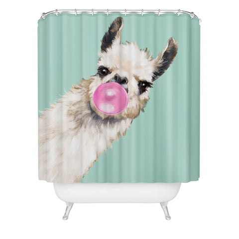 Big Nose Work Bubblegum Llama in Green Shower Curtain