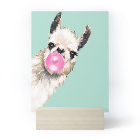 Big Nose Work Bubblegum Llama in Green Mini Art Print