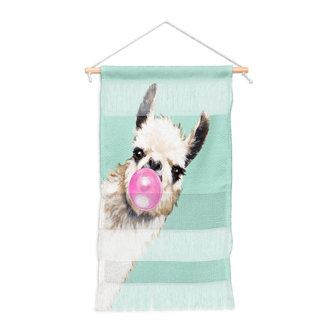 Big Nose Work Bubblegum Llama in Green Wall Hanging Portrait
