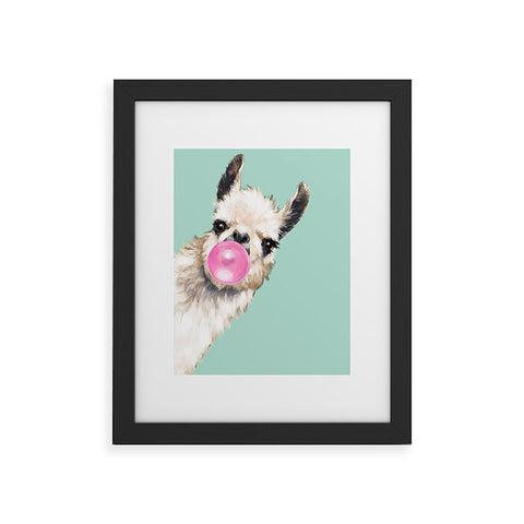 Big Nose Work Bubblegum Llama in Green Framed Art Print
