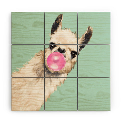 Big Nose Work Bubblegum Llama in Green Wood Wall Mural