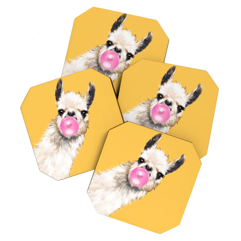 Big Nose Work Bubblegum Sneaky Llama Yellow Coaster Set