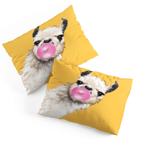Big Nose Work Bubblegum Sneaky Llama Yellow Pillow Shams