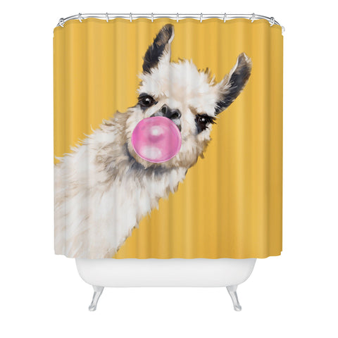 Big Nose Work Bubblegum Sneaky Llama Yellow Shower Curtain