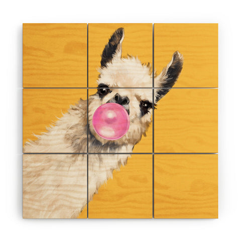 Big Nose Work Bubblegum Sneaky Llama Yellow Wood Wall Mural