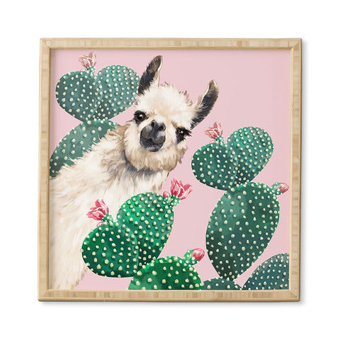 Big Nose Work Llama and Cactus Pink Framed Wall Art