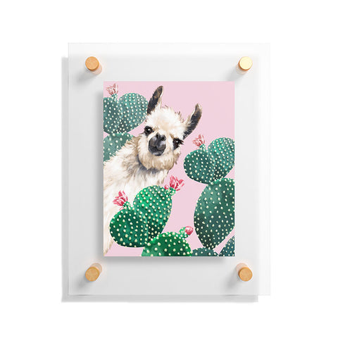 Big Nose Work Llama and Cactus Pink Floating Acrylic Print