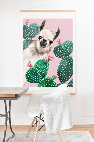 Big Nose Work Llama and Cactus Pink Art Print And Hanger