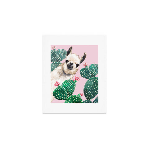 Big Nose Work Llama and Cactus Pink Art Print
