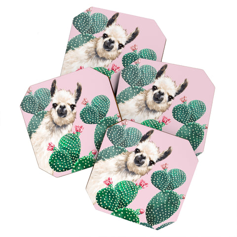 Big Nose Work Llama and Cactus Pink Coaster Set