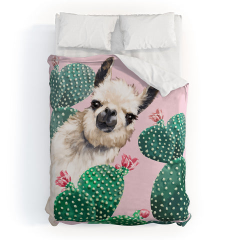 Big Nose Work Llama and Cactus Pink Duvet Cover