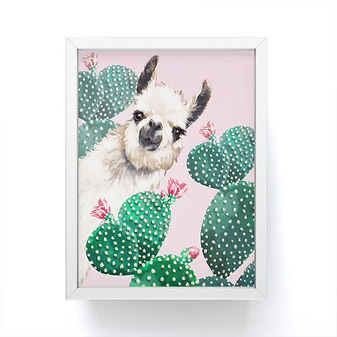 Big Nose Work Llama and Cactus Pink Framed Mini Art Print