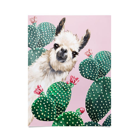 Big Nose Work Llama and Cactus Pink Poster