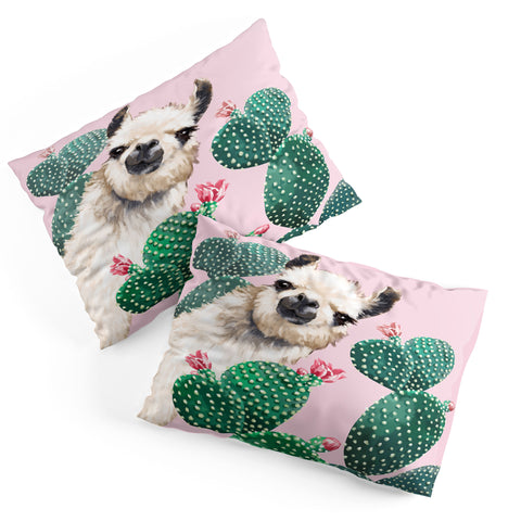 Big Nose Work Llama and Cactus Pink Pillow Shams