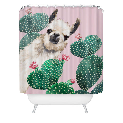 Big Nose Work Llama and Cactus Pink Shower Curtain