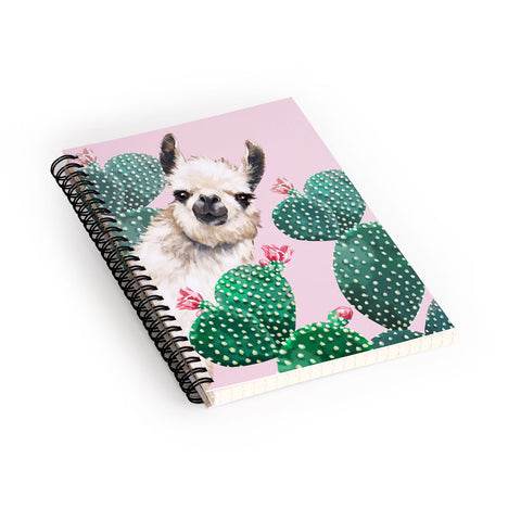Big Nose Work Llama and Cactus Pink Spiral Notebook