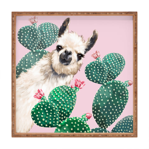 Big Nose Work Llama and Cactus Pink Square Tray