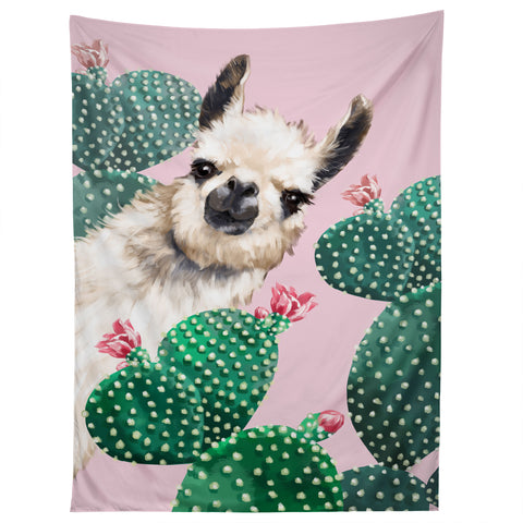 Big Nose Work Llama and Cactus Pink Tapestry