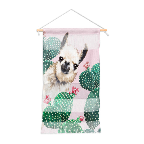 Big Nose Work Llama and Cactus Pink Wall Hanging Portrait
