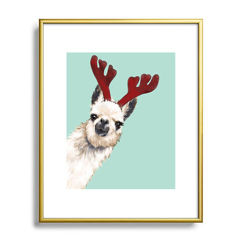 Big Nose Work Llama Reindeer Green Metal Framed Art Print
