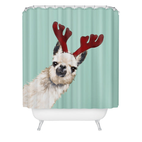 Big Nose Work Llama Reindeer Green Shower Curtain
