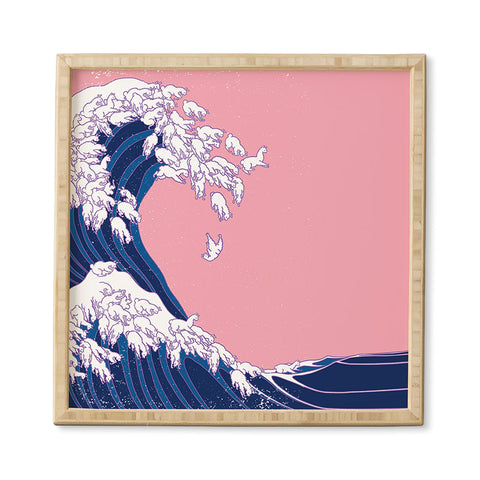 Big Nose Work Llama Waves in Pink Framed Wall Art