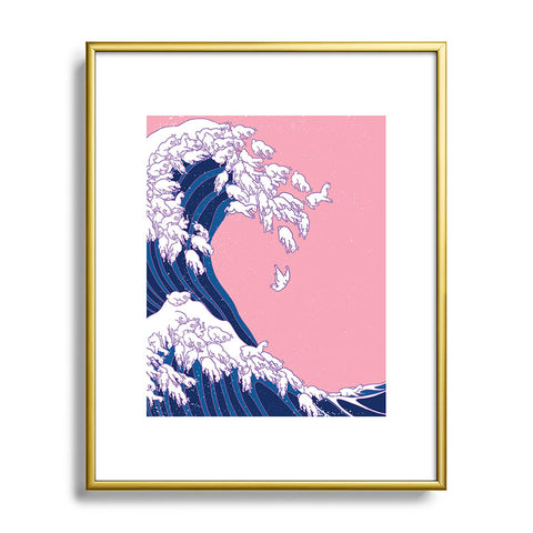 Big Nose Work Llama Waves in Pink Metal Framed Art Print