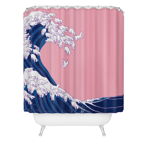 Big Nose Work Llama Waves in Pink Shower Curtain