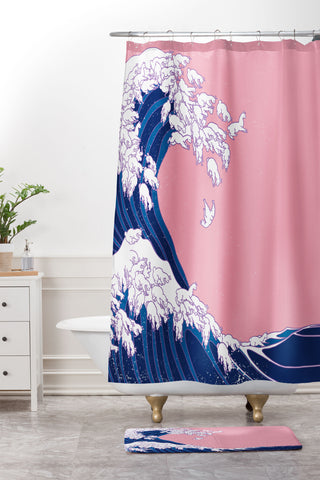 Big Nose Work Llama Waves in Pink Shower Curtain And Mat