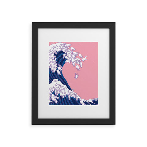 Big Nose Work Llama Waves in Pink Framed Art Print