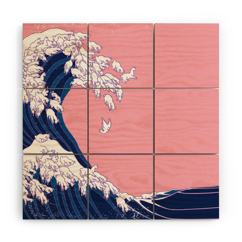 Big Nose Work Llama Waves in Pink Wood Wall Mural