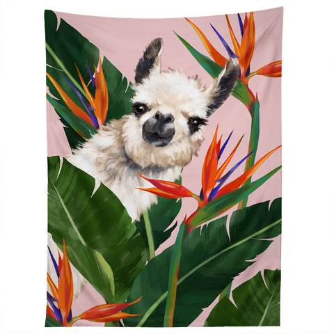 Big Nose Work Llama With Bird of Paradise Tapestry