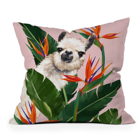 Big Nose Work Llama With Bird of Paradise Throw Pillow