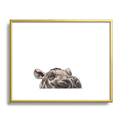 Big Nose Work Peeking Baby Hippo Metal Framed Art Print