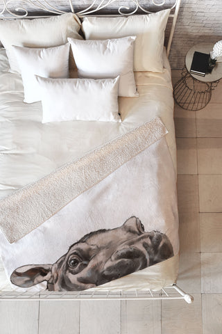 Big Nose Work Peeking Baby Hippo Fleece Throw Blanket