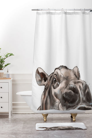 Big Nose Work Peeking Baby Hippo Shower Curtain And Mat