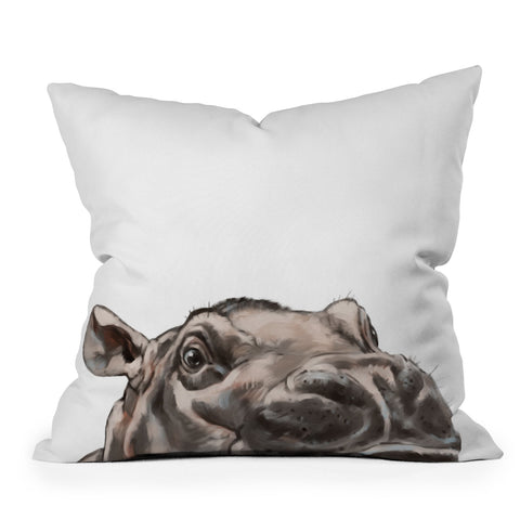 Big Nose Work Peeking Baby Hippo Throw Pillow