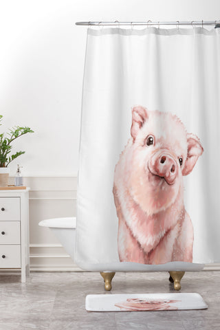 Big Nose Work Pink Baby Pig Shower Curtain And Mat