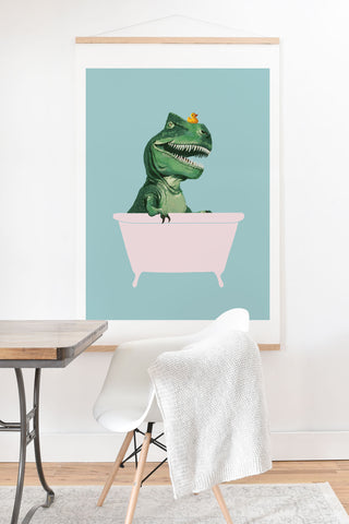 Big Nose Work Playful TRex in Bathtub Art Print And Hanger