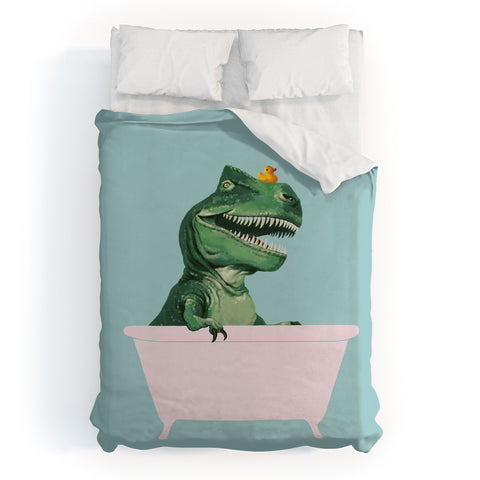 Big Nose Work Playful TRex in Bathtub Duvet Cover