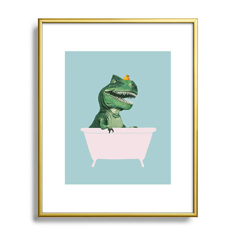Big Nose Work Playful TRex in Bathtub Metal Framed Art Print