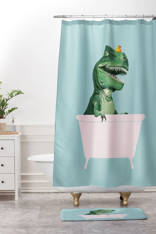 Big Nose Work Playful TRex in Bathtub Shower Curtain And Mat