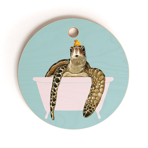 Big Nose Work Sea Turtle in Bathtub Cutting Board Round